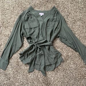 NWOT Pink Lily Olive Utility Blouse